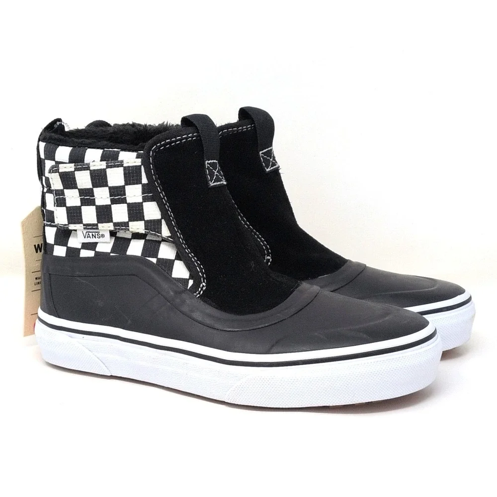VANS MTE 360 NEW Kids Ankle Boots US 3 Black/White Check Slip-On Lined Skater